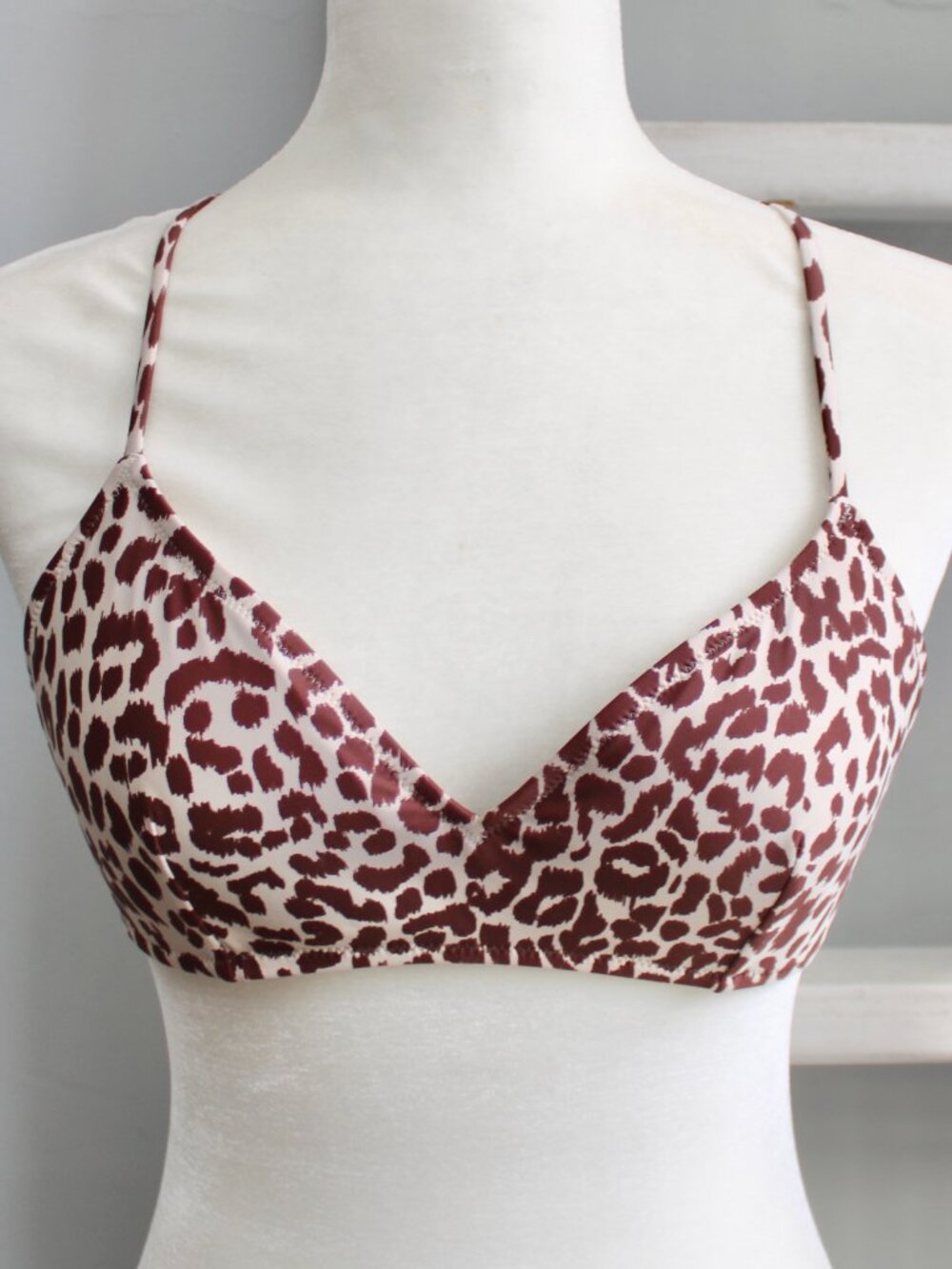 J.Crew Womens Cross Back French Bikini Swim Top Leopard Print Brown Size Small